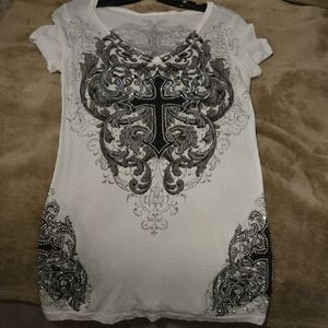 Elegant White and Gray Jersey Women's Top